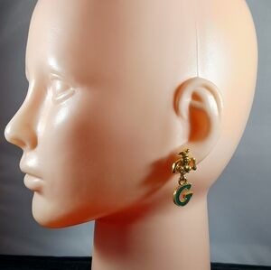 Vintage Disney Goofy Gold Tone Green Enamel Earrings